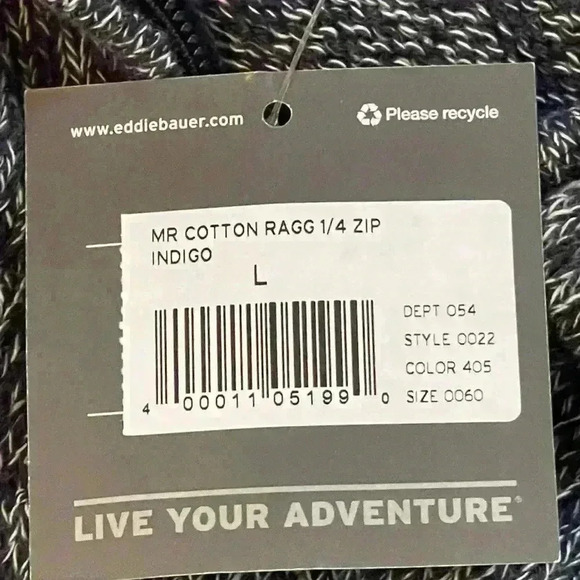 Eddie Bauer Marled Indigo 1/4 Zip Sweater 100% Cotton Men's Large NWT - Picture 10 of 13